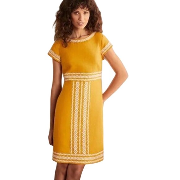 Boden Womens 10R Laura 100% Linen Embroidered Shift Dress in Tuscan Sun Yellow - Picture 11 of 16